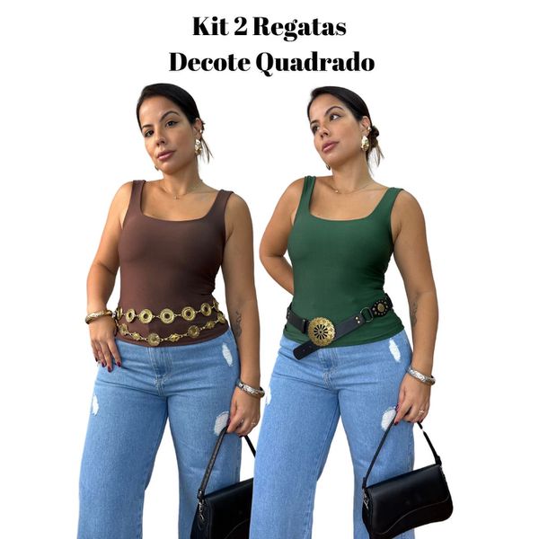 Kit Blusa Decote Quadrado (verde e marrom)
