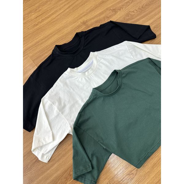 Kit T-shirt Cropped Gola (Off, Preta e Verde)