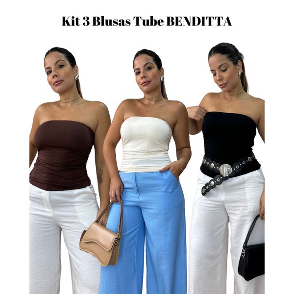 Kit Blusa Tube (café, preta e off)