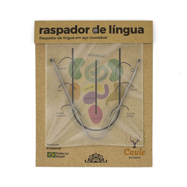Kit Raspador de Língua Inox + Saco de Pano Algodão Cru - Caule
