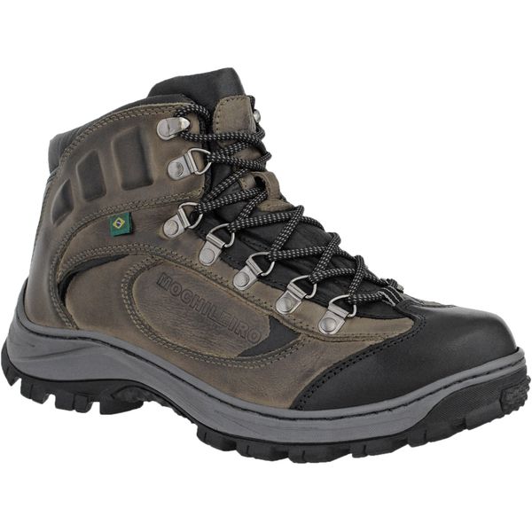 Bota Adventure Mochileiro Couro Cinza Solado Antiderrapante