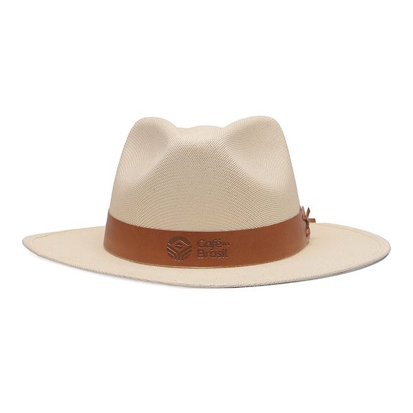 Chapéu Café no Brasil em Lona Cru Fita em Couro sintético timbrado Bege