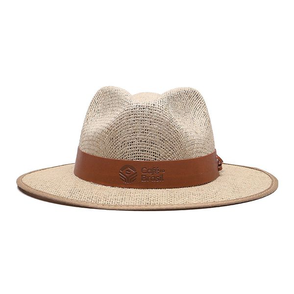 Chapéu Café no Brasil em Juta Fita em Couro sintético timbrado Bege