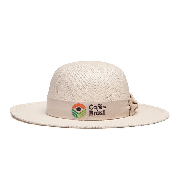 Chapéu Feminino Café no Brasil em Lona Cru com Laço em Tecido Lona Cru