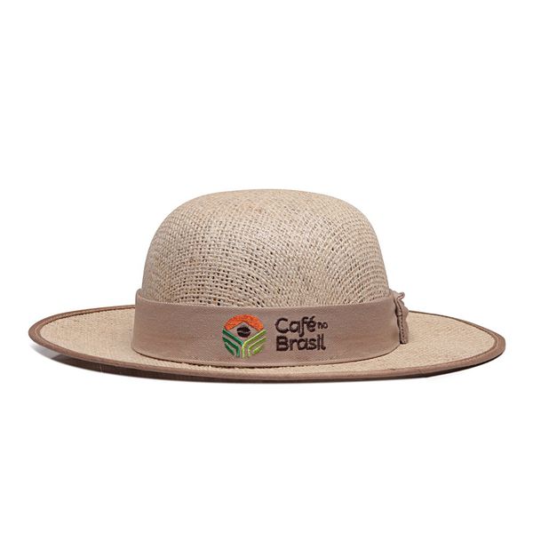 Chapéu Feminino Café no Brasil em Juta Fita com Laço em Tecido Juta