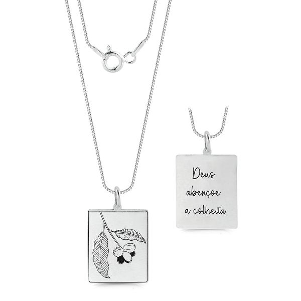 Colar Deus Abençoe a Colheita Dupla Face em Prata 925