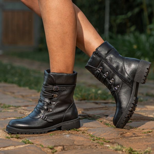 Bota/Coturno Feminina Kader Woman Couro Plume Preto LOJA CALPRADO