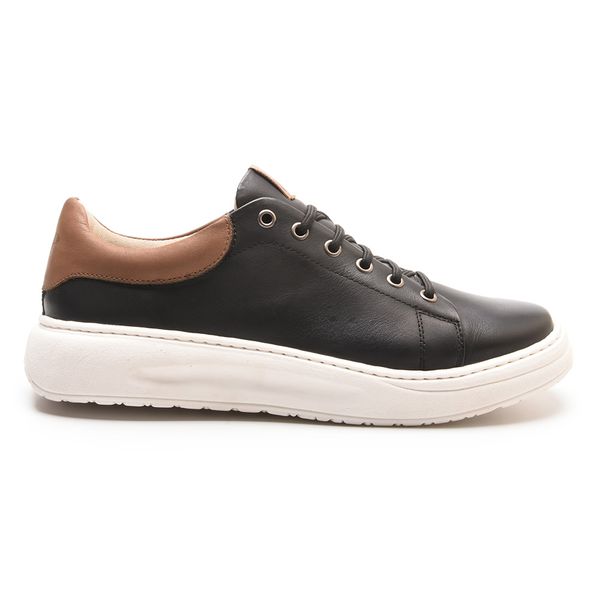 Sapatenis Casual Sola-alta Calprado Preto com Ambar Couro