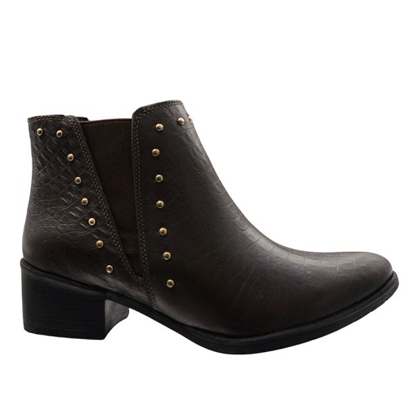 Bota Feminina em Couro Croco Café Calprado