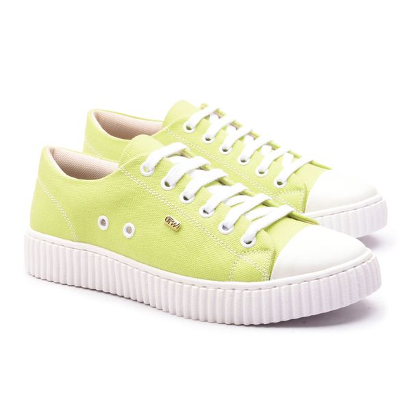 Tênis Feminino Calprado Couro Branco/Lona Verde Limão