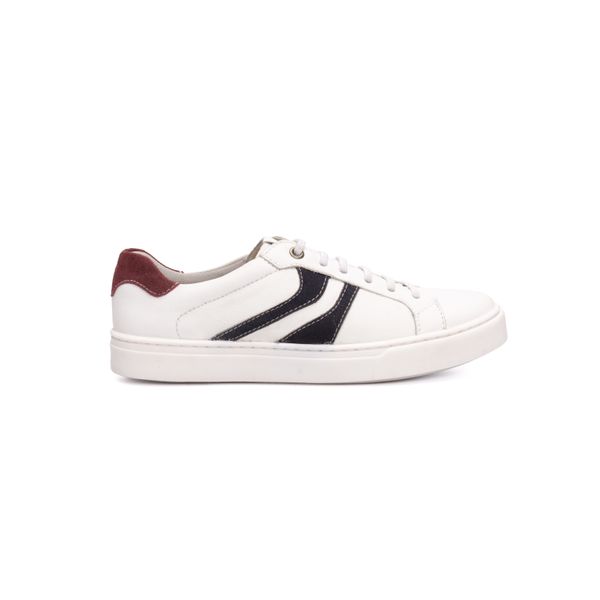 Tênis Feminino Branco em couro com Marinho e Vinho