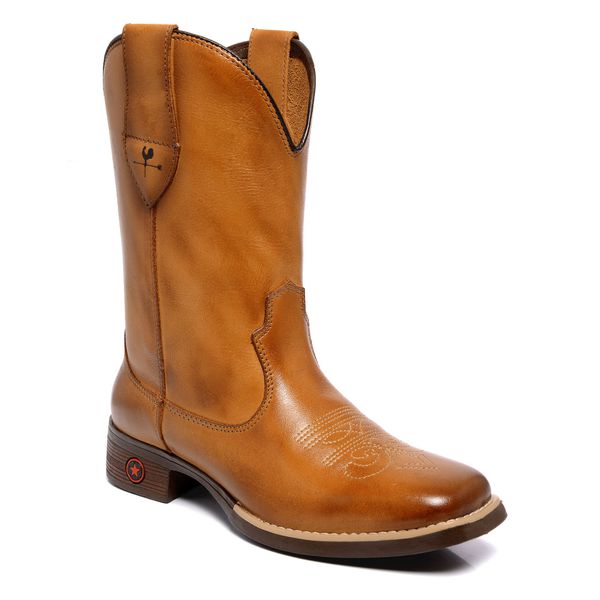BOTA TEXANA FEMININA LÁTEGO WHISKY BICO QUADRADO