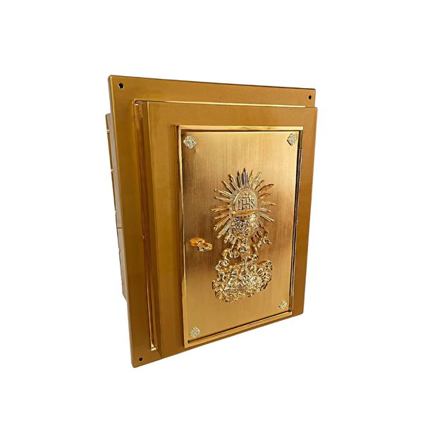 Sacrário Retangular Embutido em Metal com Acabamento Dourado