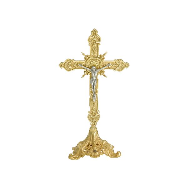 Crucifixo de Mesa Dourado - Modelo Trabalhado 39x21cm