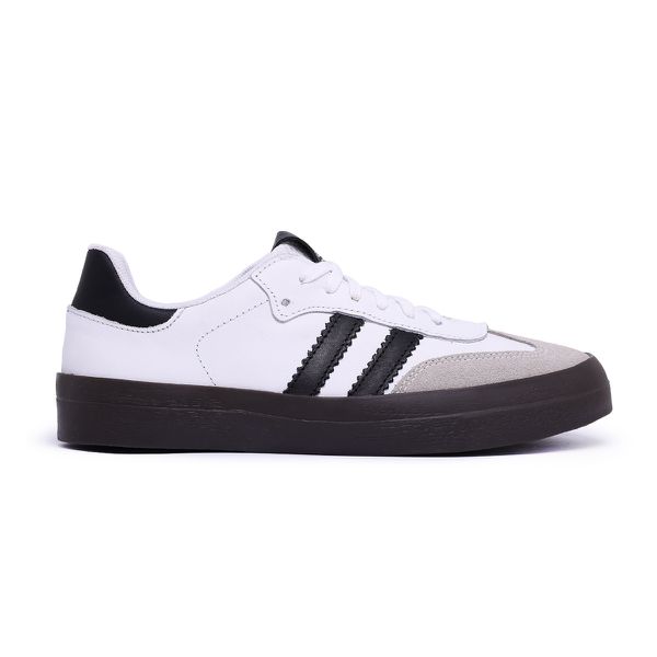 Tênis Feminino Eloah em Couro Branco e Detalhes Preto e Cinza
