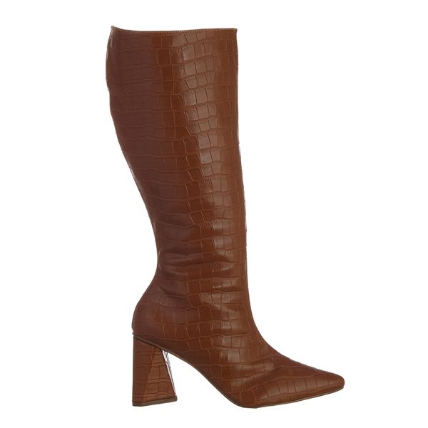 Bota Feminina Cano Longo Salto Triangulo Croco Caramelo 23020
