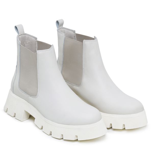 Bota Chelsea Feminina em Couro Off White 15025