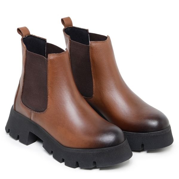 Bota Chelsea Feminina em Couro Tabaco 15035