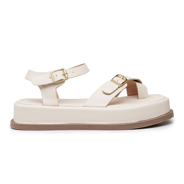 Papete Feminina Flat Plataforma em Napa Off White 23410