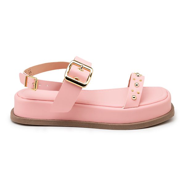 Papete Feminina Flat Plataforma em Napa Rosa 23420