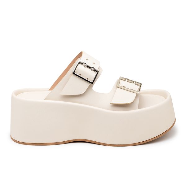 Papete Flat Feminina em Napa Off White 5000