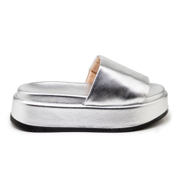Tamanco Papete Flatform Feminina Prata 5300