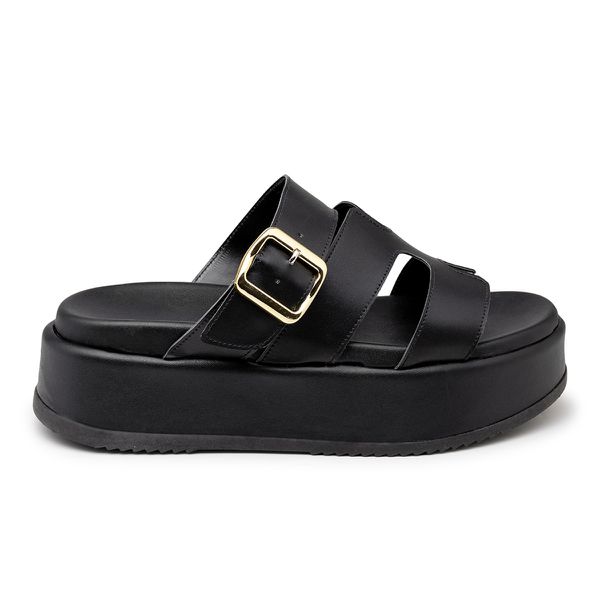 Papete Flat Feminina em Napa Preto 5301