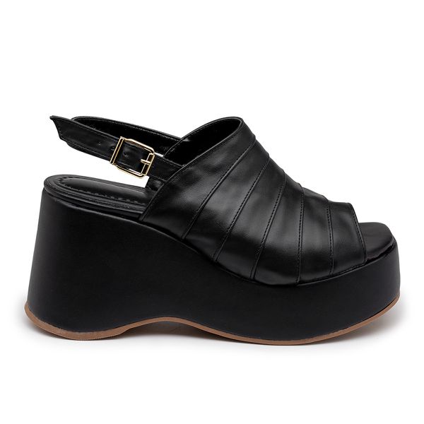 Sandalia Feminina Anabela Média Napa Preto 9200