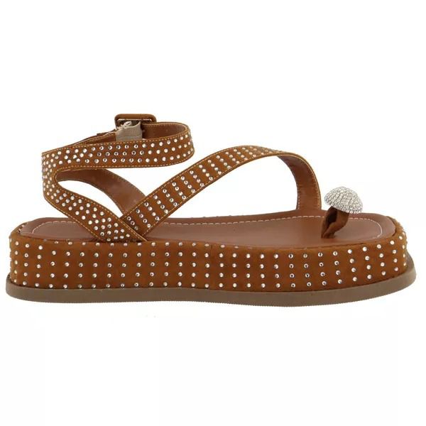 Papete Feminina Flat Plataforma em Napa Caramelo com Strass 183220