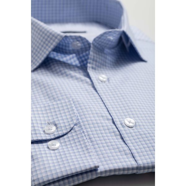 Camisa Manga Longa Regular Quadriculado Branco/Azul 