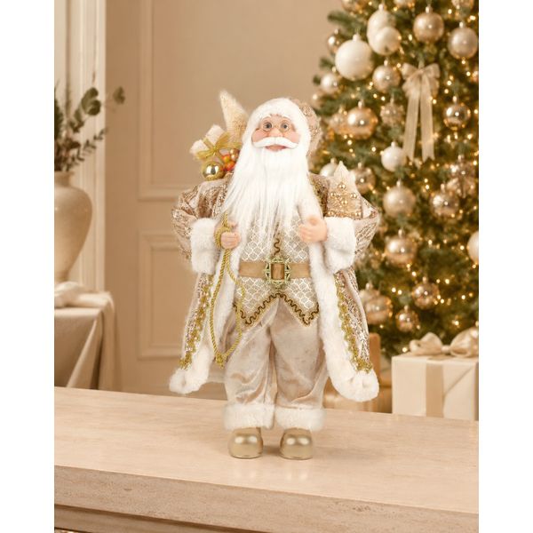 Papai Noel Decorativo Em Pé Com Saco De Presentes Dourado 45cm