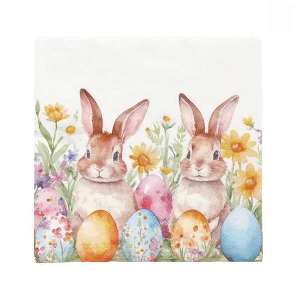 Guardanapo De Papel Pascoa Coelhos Ovinhos Florido 20und Branco