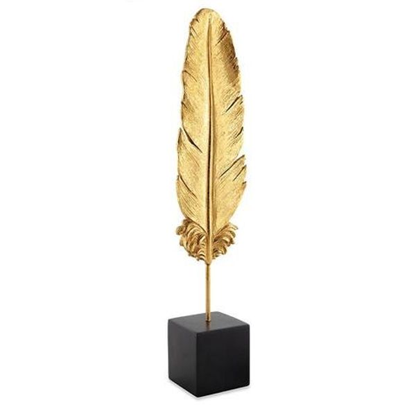 Escultura Decorativa Pena Dourada Poliresina 12771 Mart 