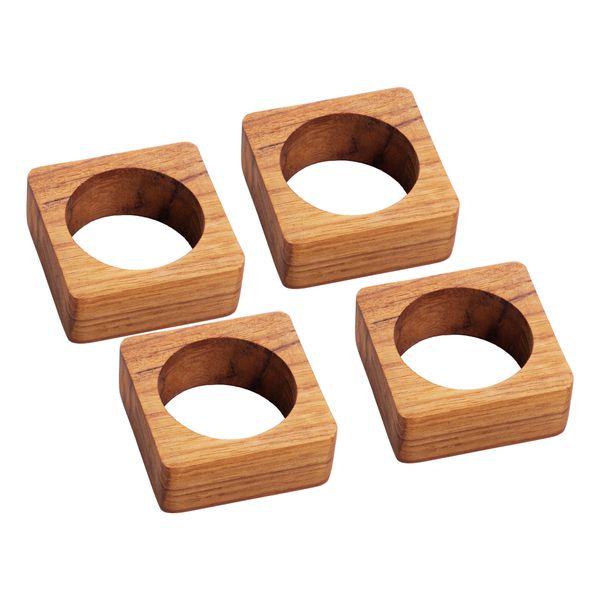 Conjunto Anéis Para Guardanapo Madeira Teca Quadrado 4 Peças