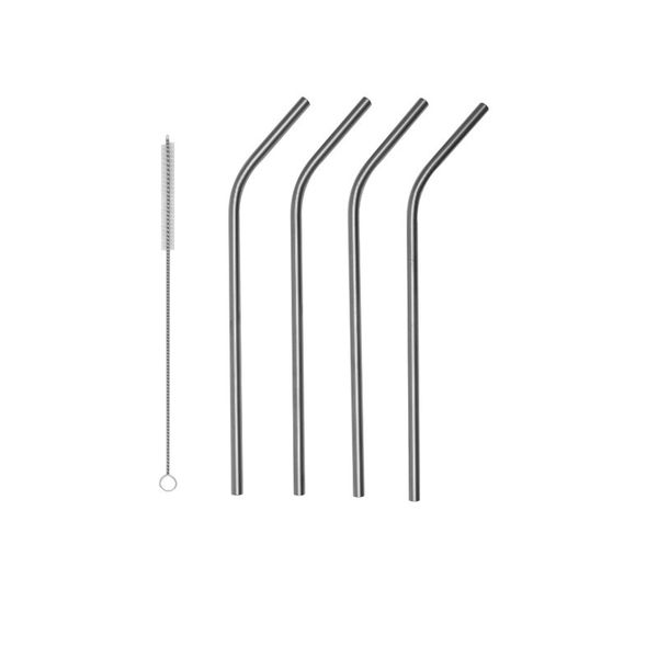 Kit 4 Canudos Curvo Aço Inox Reutilizáveis + Escova Limpeza