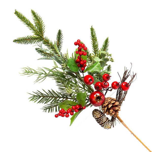 Galho Natalino Berry Vermelho e Verde Cereja Romã 50 cm 