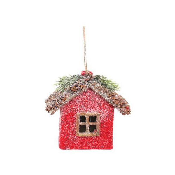 Casinha Decorativa Vermelha Telhado Pinha Decoração Natal