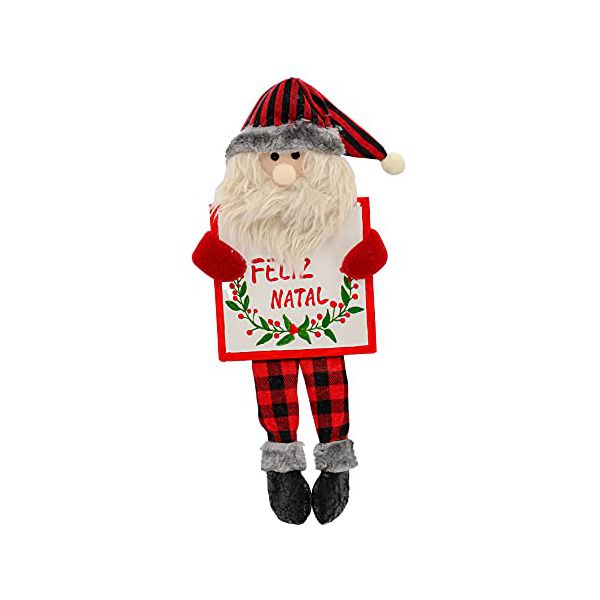 Papai Noel Xadrez Com Placa Feliz Natal 32 Cm