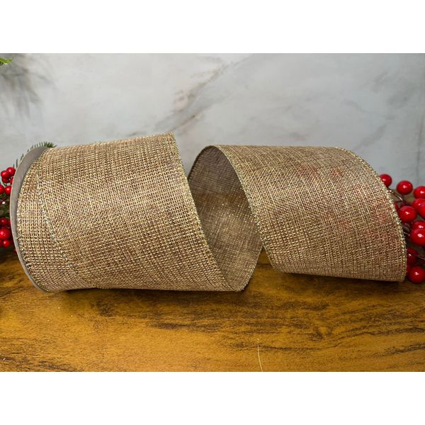 Fita Aramada Natalina 10cm Natural e Dourado 9,14m