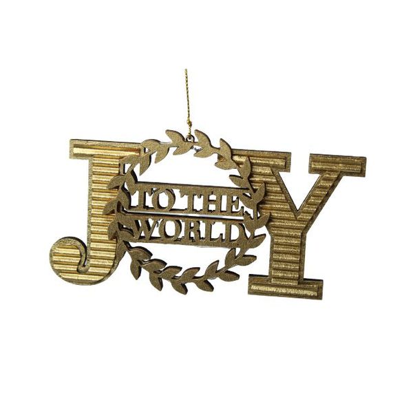 Enfeite Pendente Natalino Joy Dourado Madeira Árvore Natal