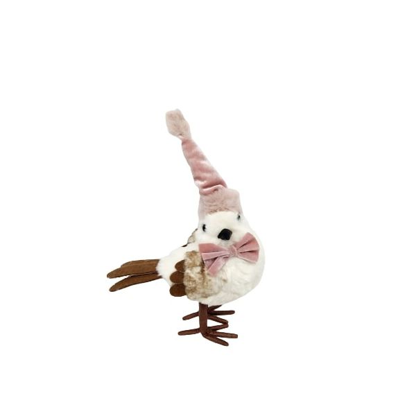 Enfeite Natal Pássaro Branco E Rosa Com Gravata 18cm