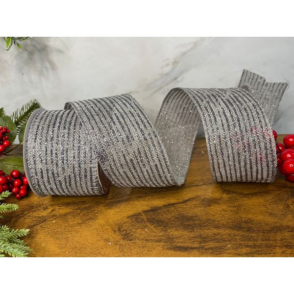 Fita Natalina Aramada 6,3cm Prata Com Brilho 9,14m Natal