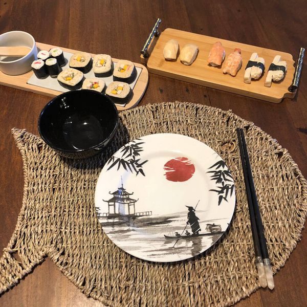 Jogo de Pratos com Hashi e Molheira com 06 Peças Japanese Collection