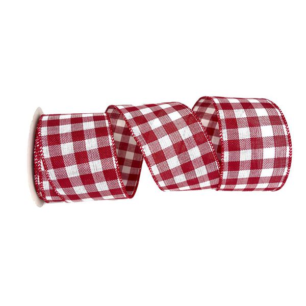 Fita Aramada Natal 6,3cm Xadrez Vermelho E Branco 9,14m Cromus