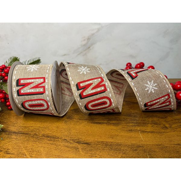 Fita Natalina Aramada 6,3cm Noel Floco de Neve Bege 9,14m