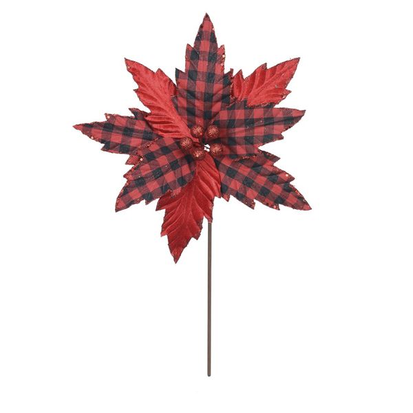 Flor Natalina Bico De Papagaio Veludo Xadrez Vermelho Preto