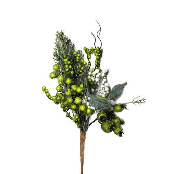 Galho Berry Verde e Branco Enfeite P/ Árvore de Natal Guirlanda