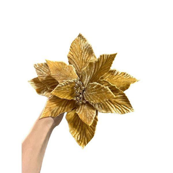 Flor Natalina Poinsetia Amarelo Ouro Dourado