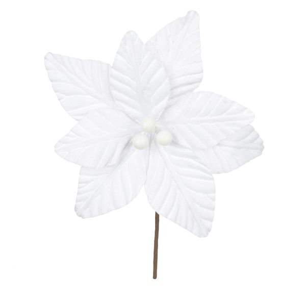 Flor Natalina Poinsetia Branca Veludo 24cm Natal