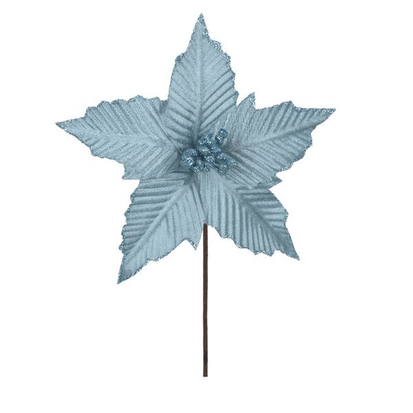 Flor Natalina Poinsetia Azul Com Brilho Natal